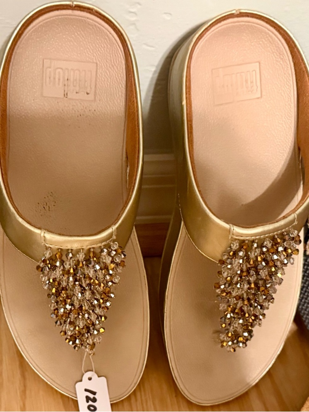 Gold Beaded Women's Thong Sandals - FITFLOP